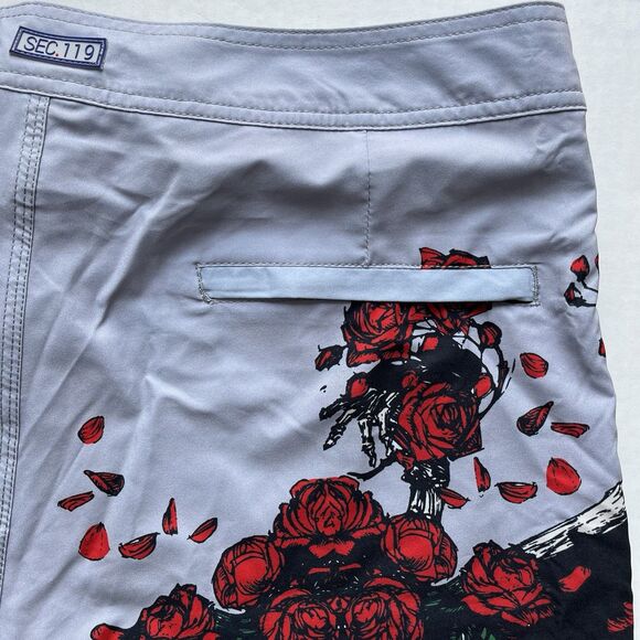 Sec 119 Board Shorts Mens 36 Grateful Dead Skeleton Red Roses Lightweight Trunks - Picture 7 of 12